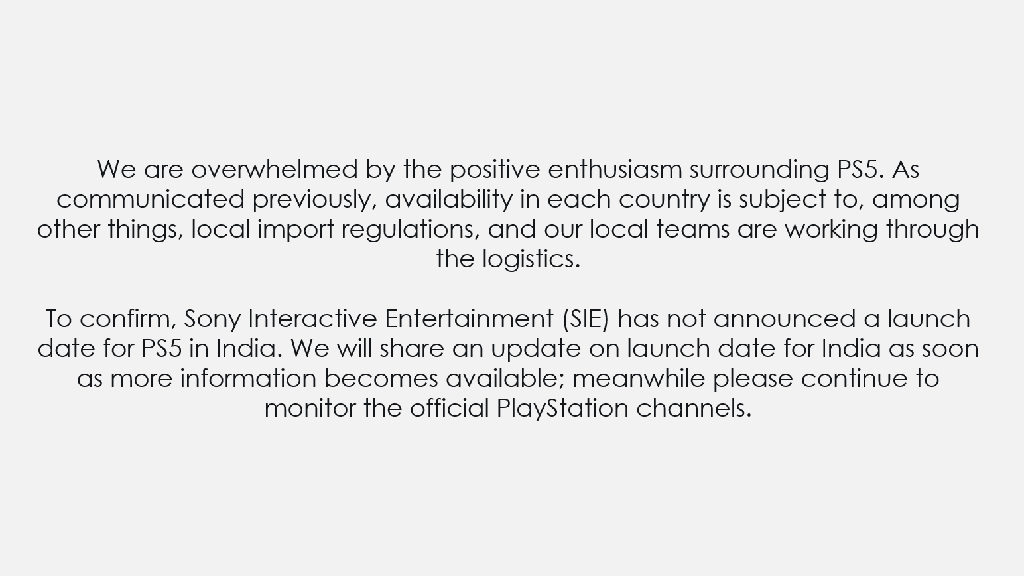 PS5 India launch statement